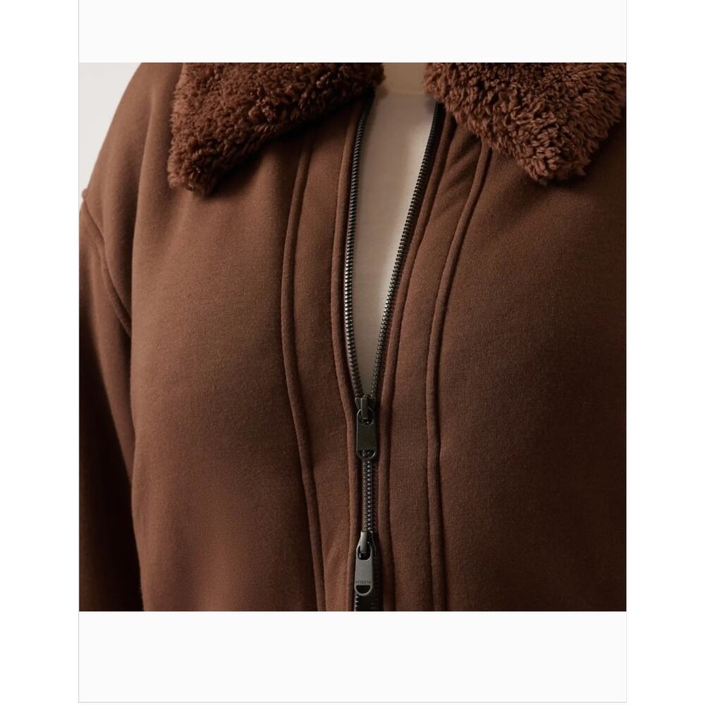 Athleta Westbound Sherpa Jacket L Brown Fleece Bomber Zip Coat Western Boho - Picture 4 of 9